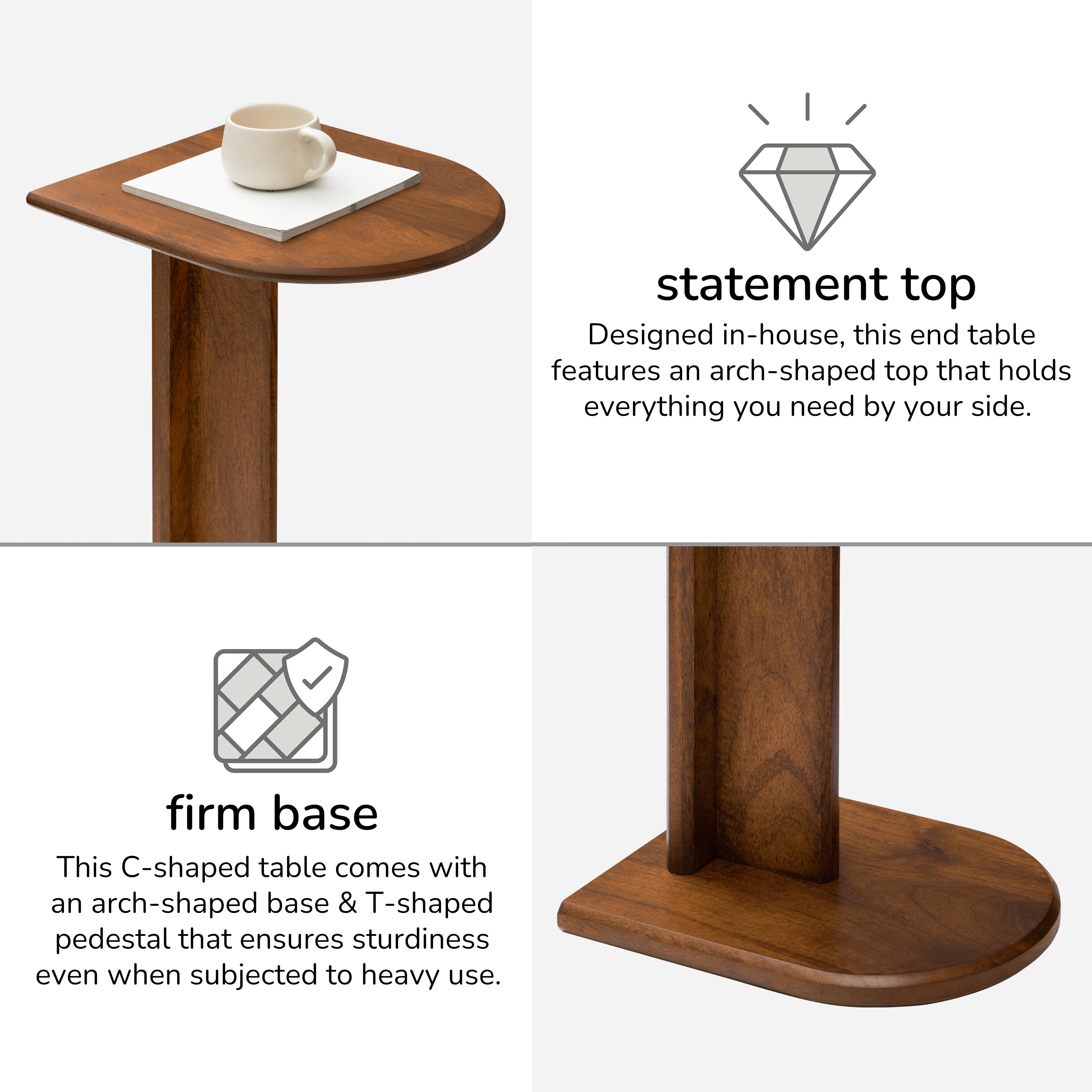 Ivy Solid Wood Side Table - Walnut