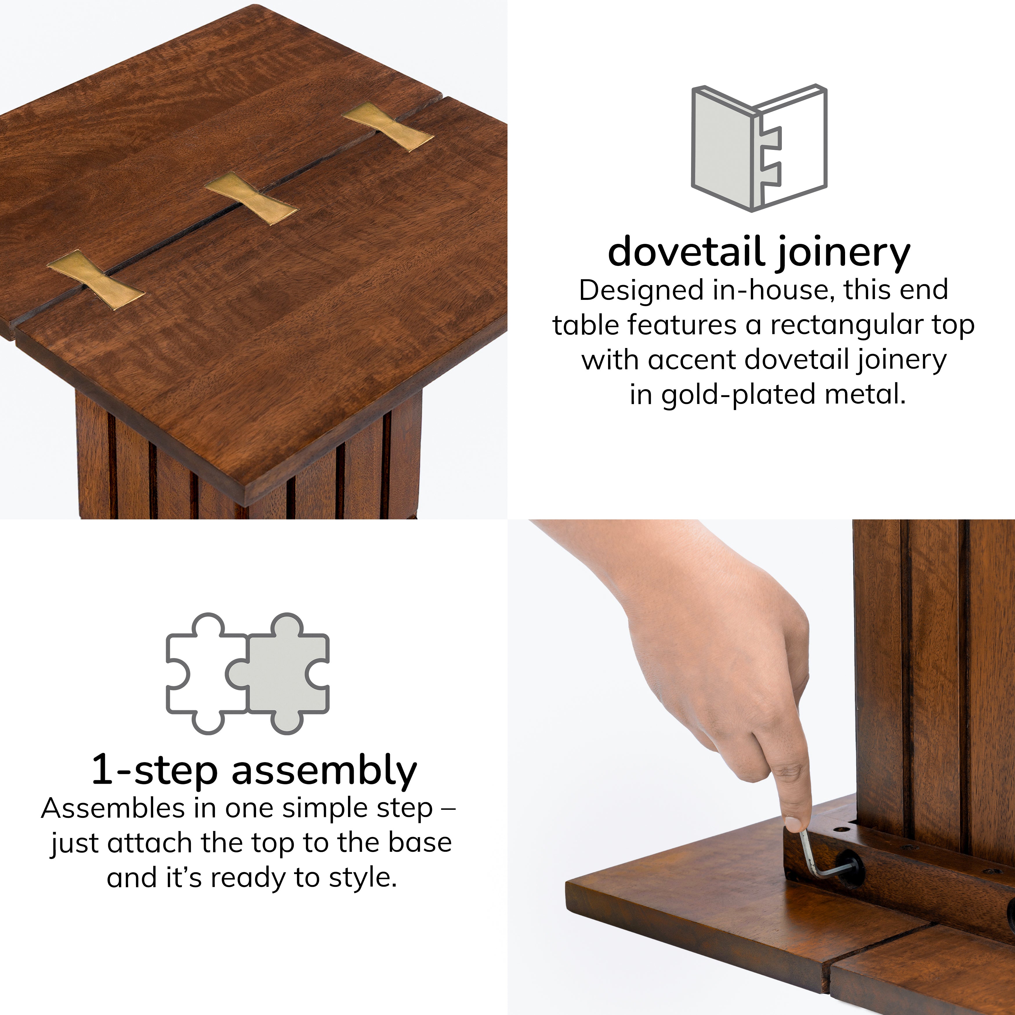 Alyssa Solid Wood Side Table - Walnut