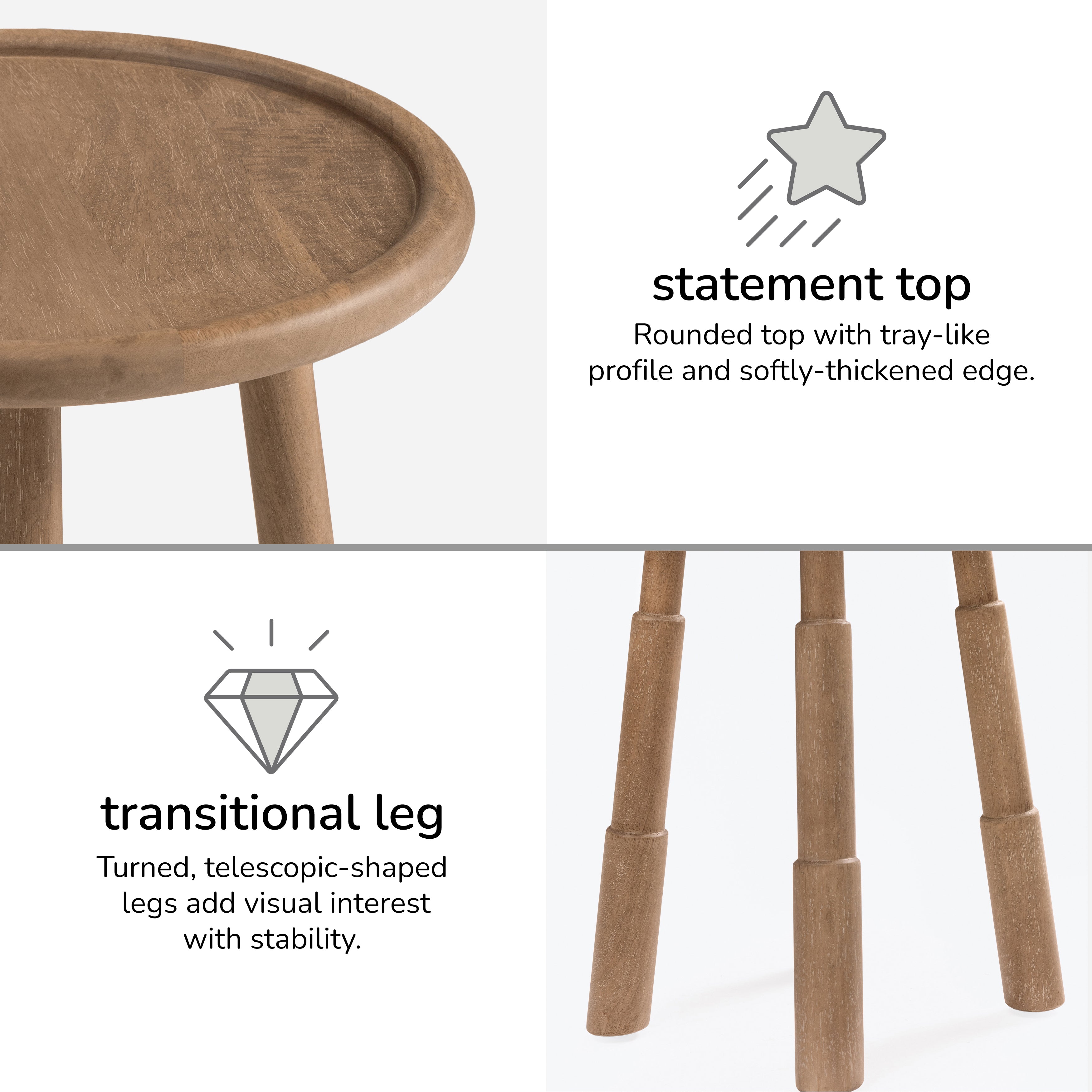 Bali Solid Wood Side Table - Cerused Taupe