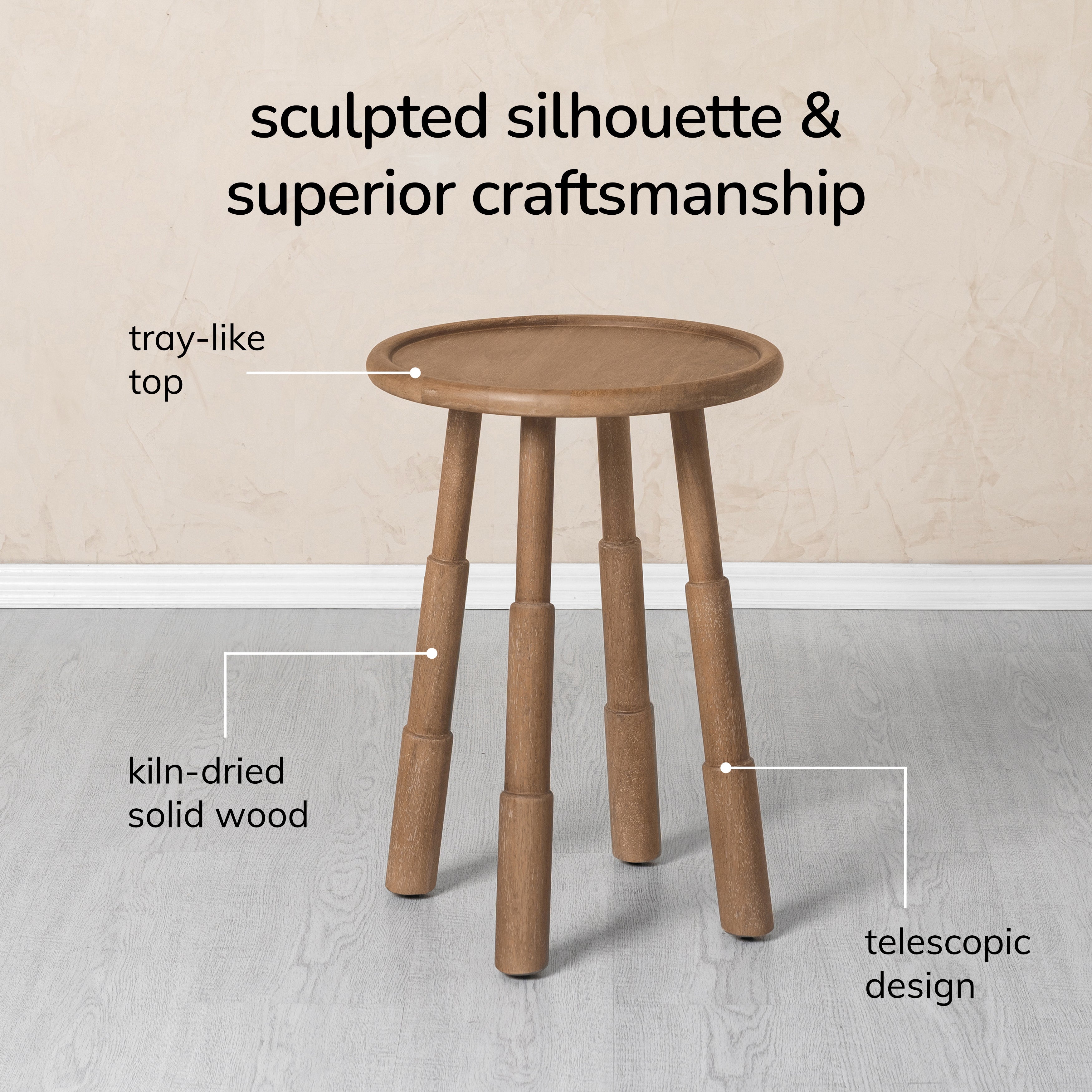 Bali Solid Wood Side Table - Cerused Taupe