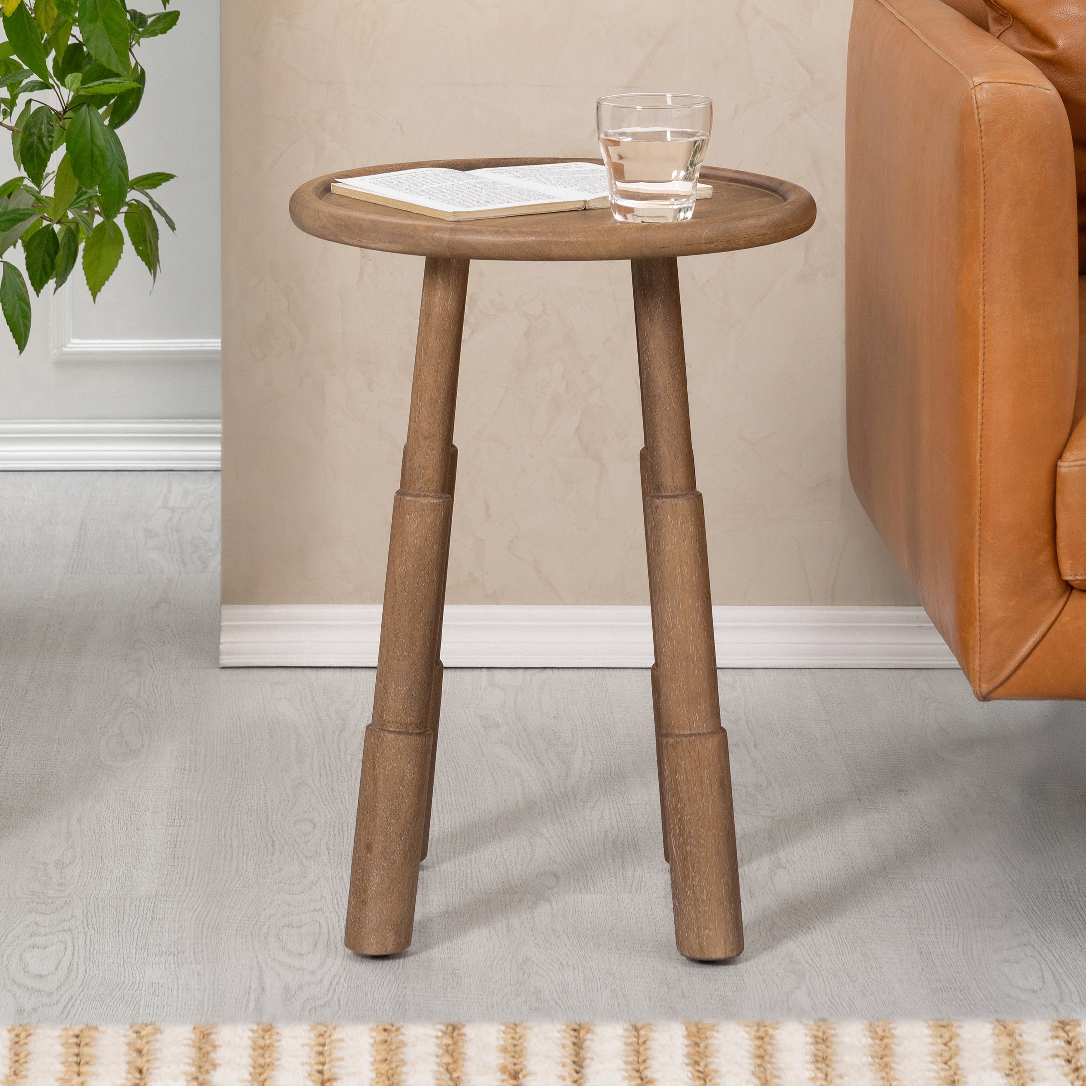 Bali Solid Wood Side Table - Cerused Taupe