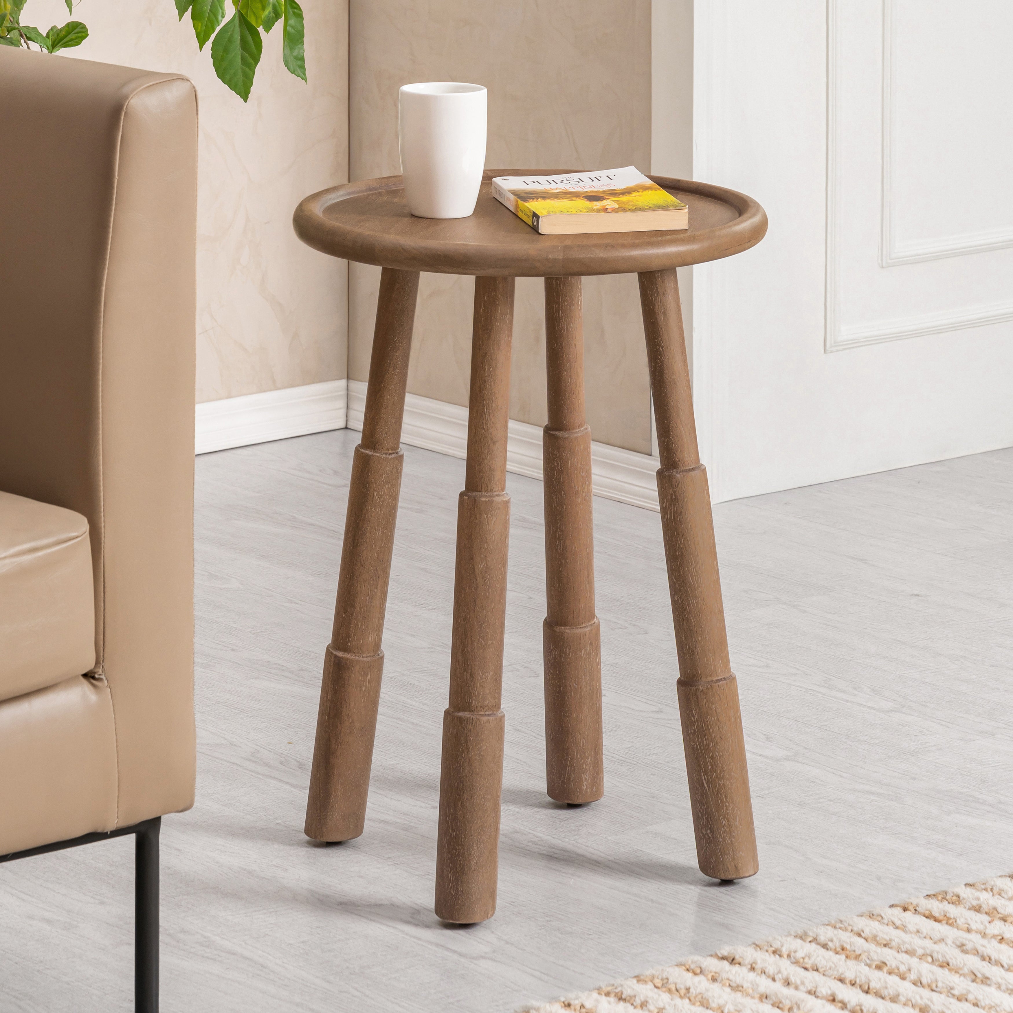 Bali Solid Wood Side Table - Cerused Taupe