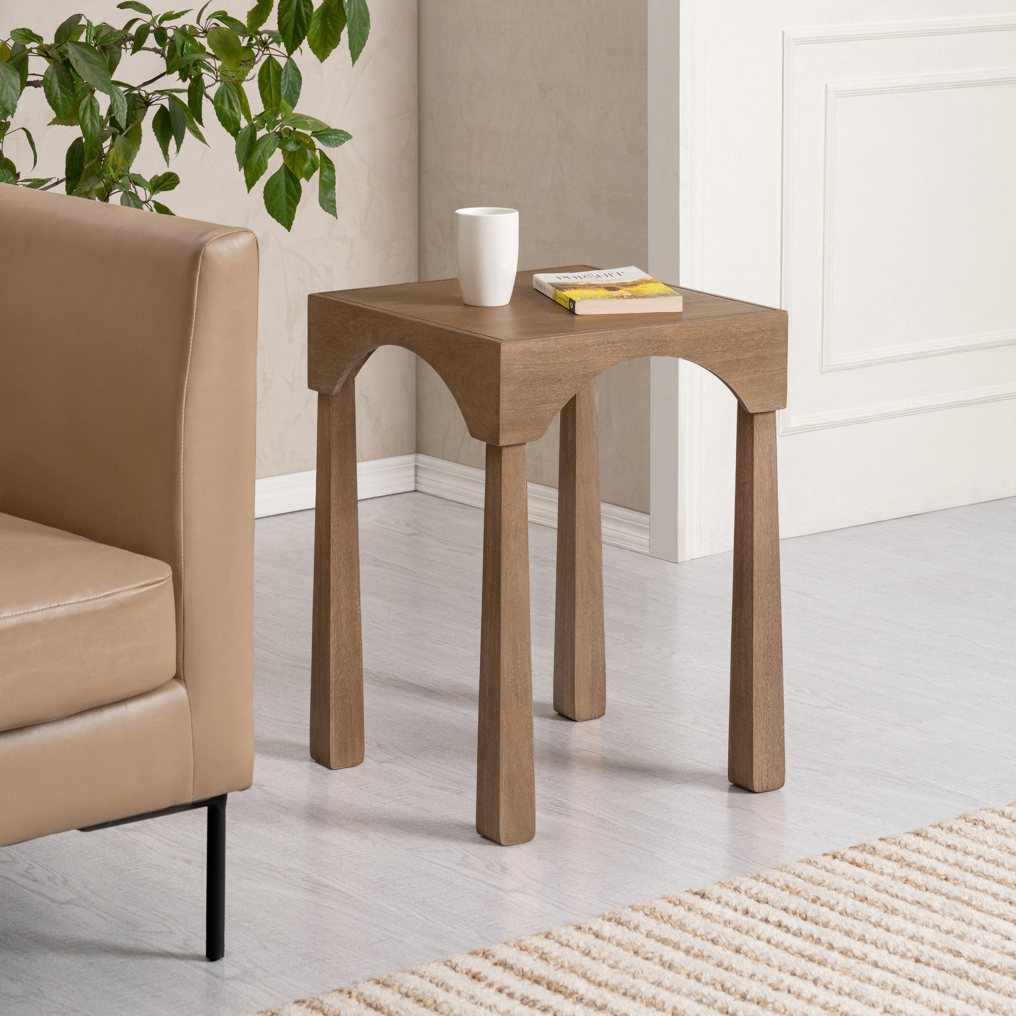 Casa Solid Wood & Mango Veneer Side Table - Cerused Taupe