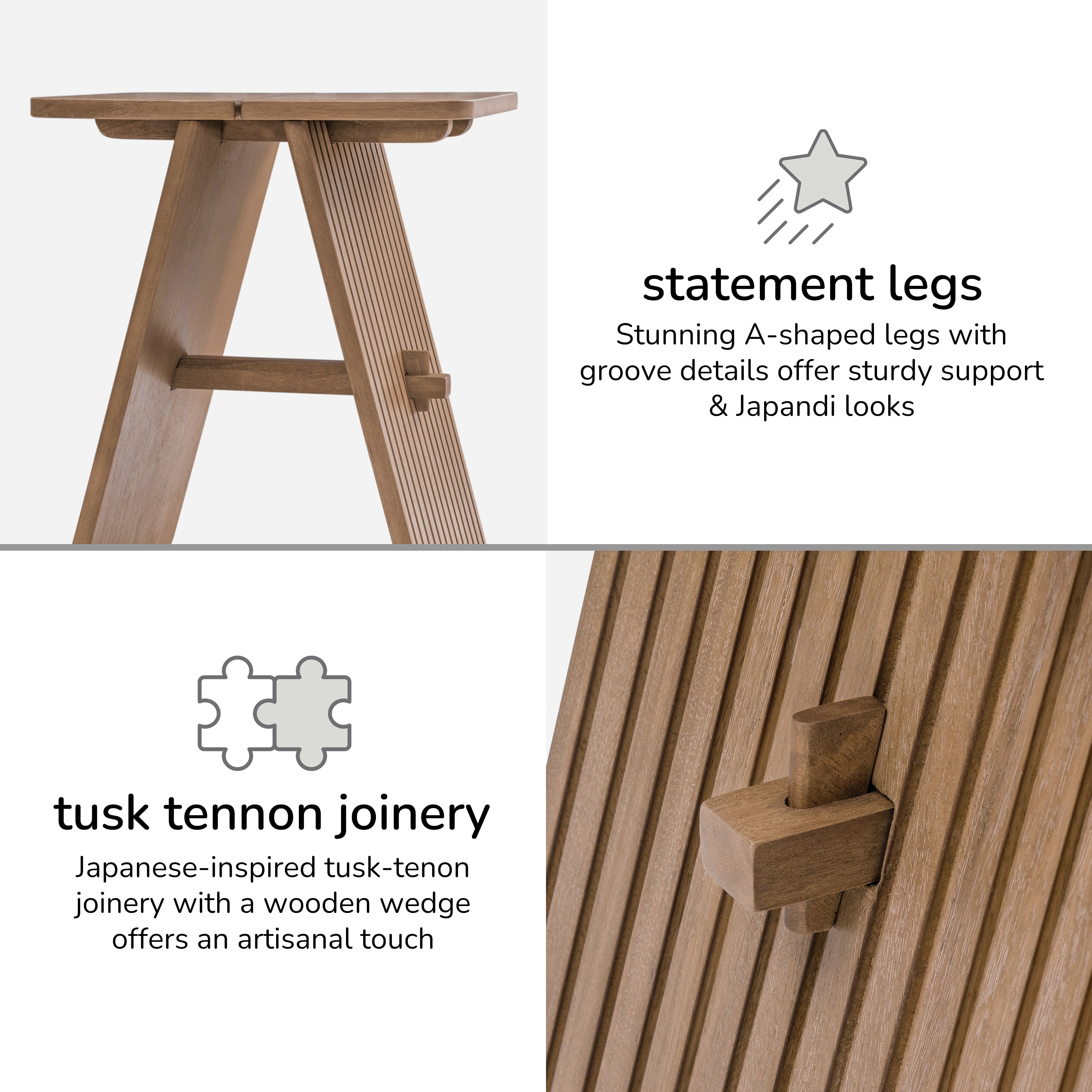 Lohan Solid Wood Side Table - Cerused Taupe