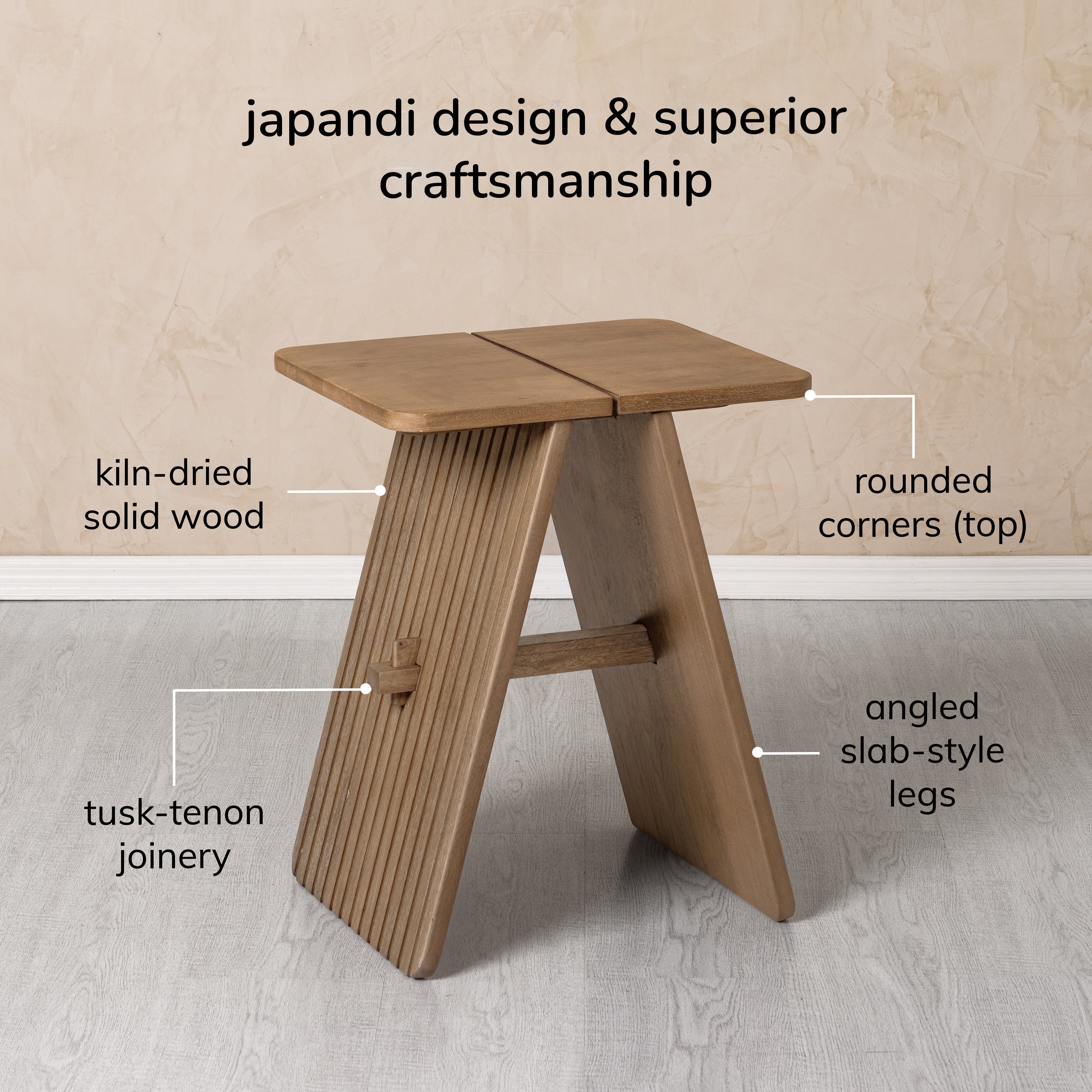 Lohan Solid Wood Side Table - Cerused Taupe
