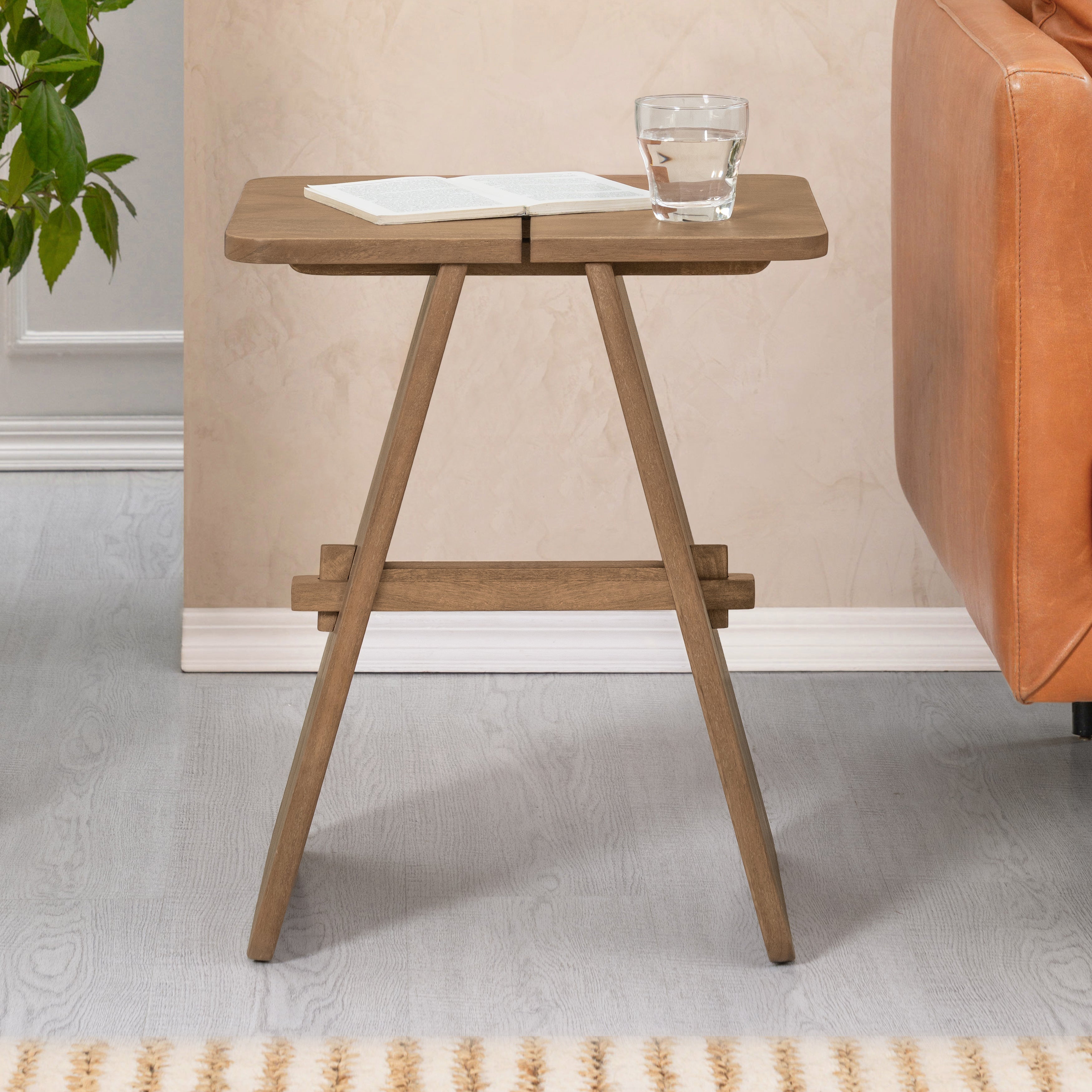 Lohan Solid Wood Side Table - Cerused Taupe