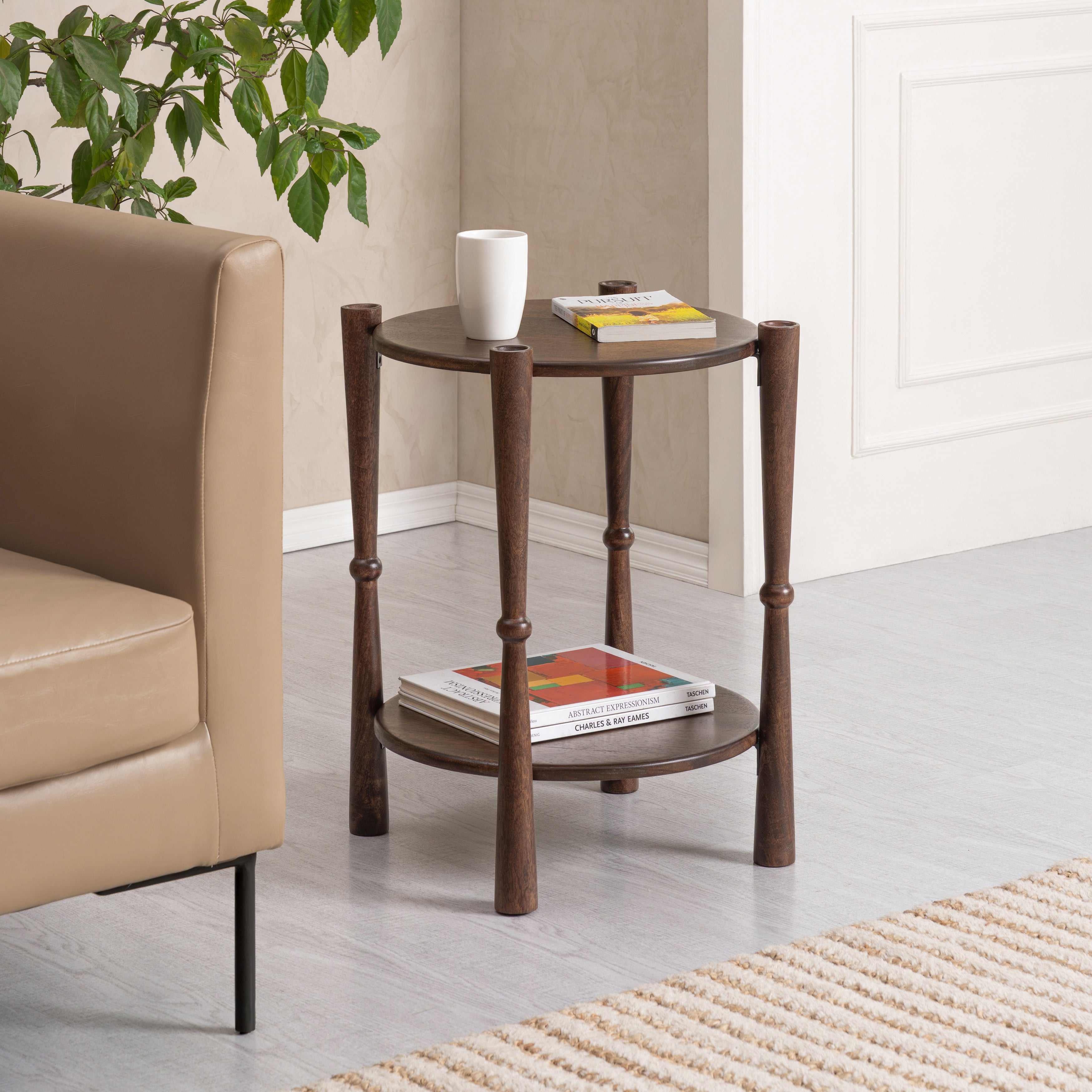 Olive Solid Wood Side Table - Espresso