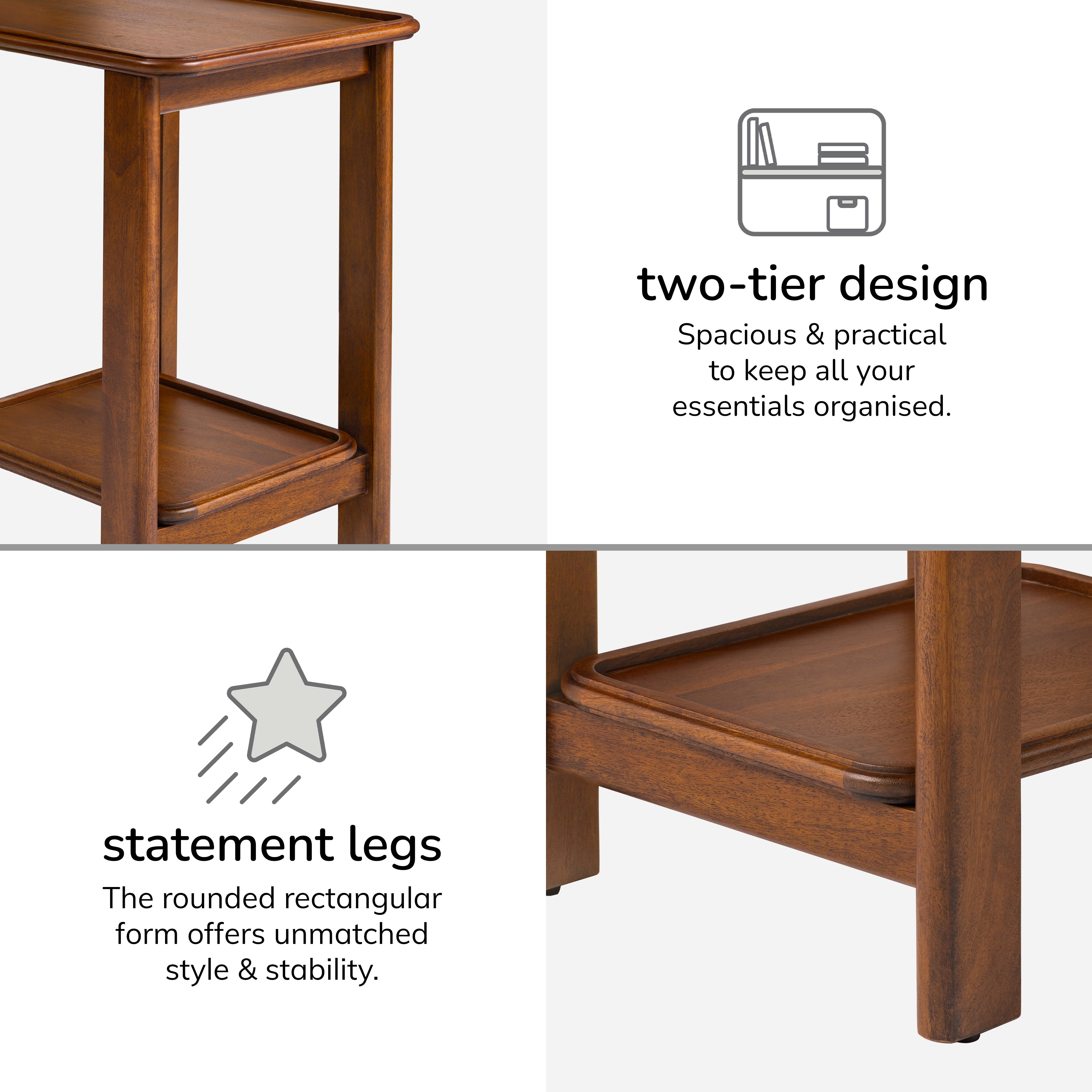 Santorini Solid Wood Side Table - Walnut