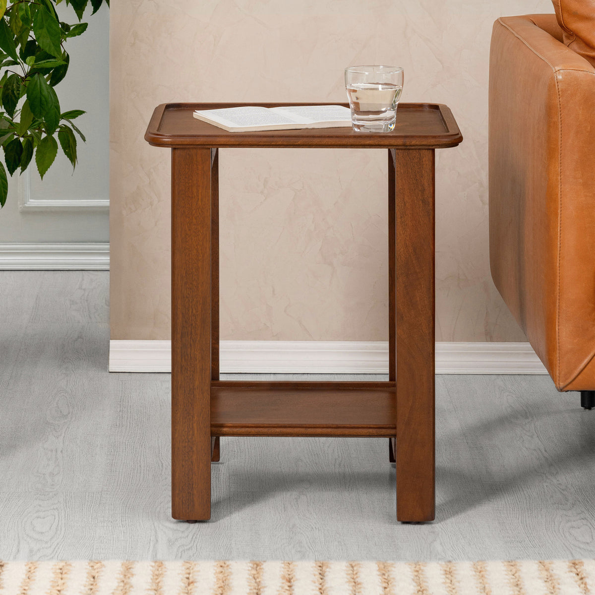Santorini Solid Wood Side Table - Walnut