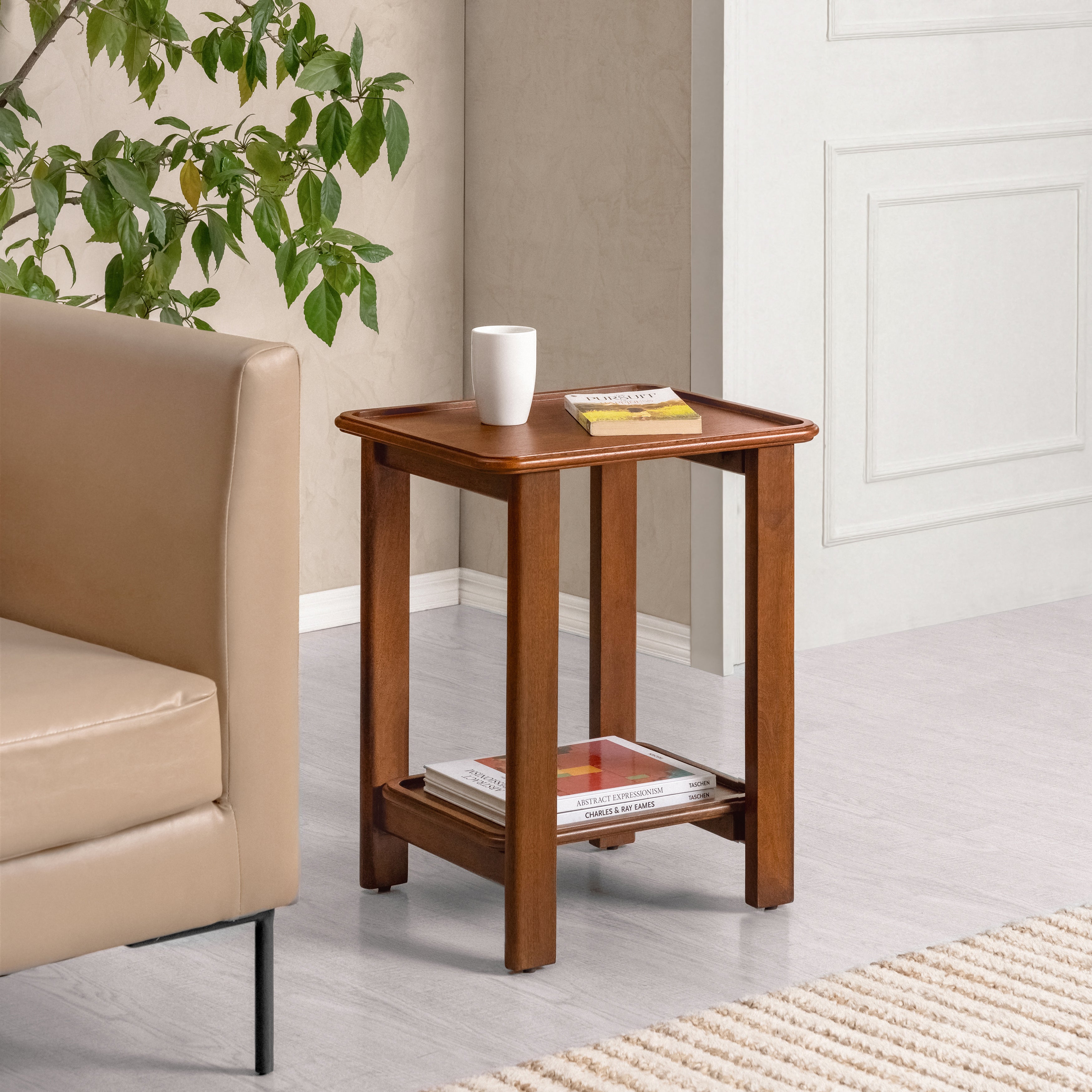Santorini Solid Wood Side Table - Walnut
