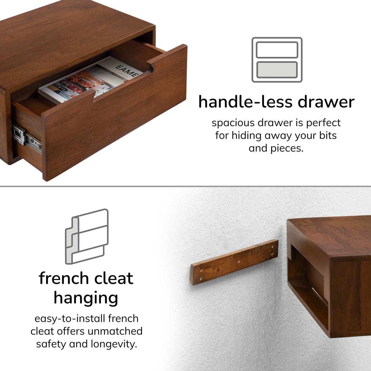 Evo Solid Wood Nightstand - Walnut