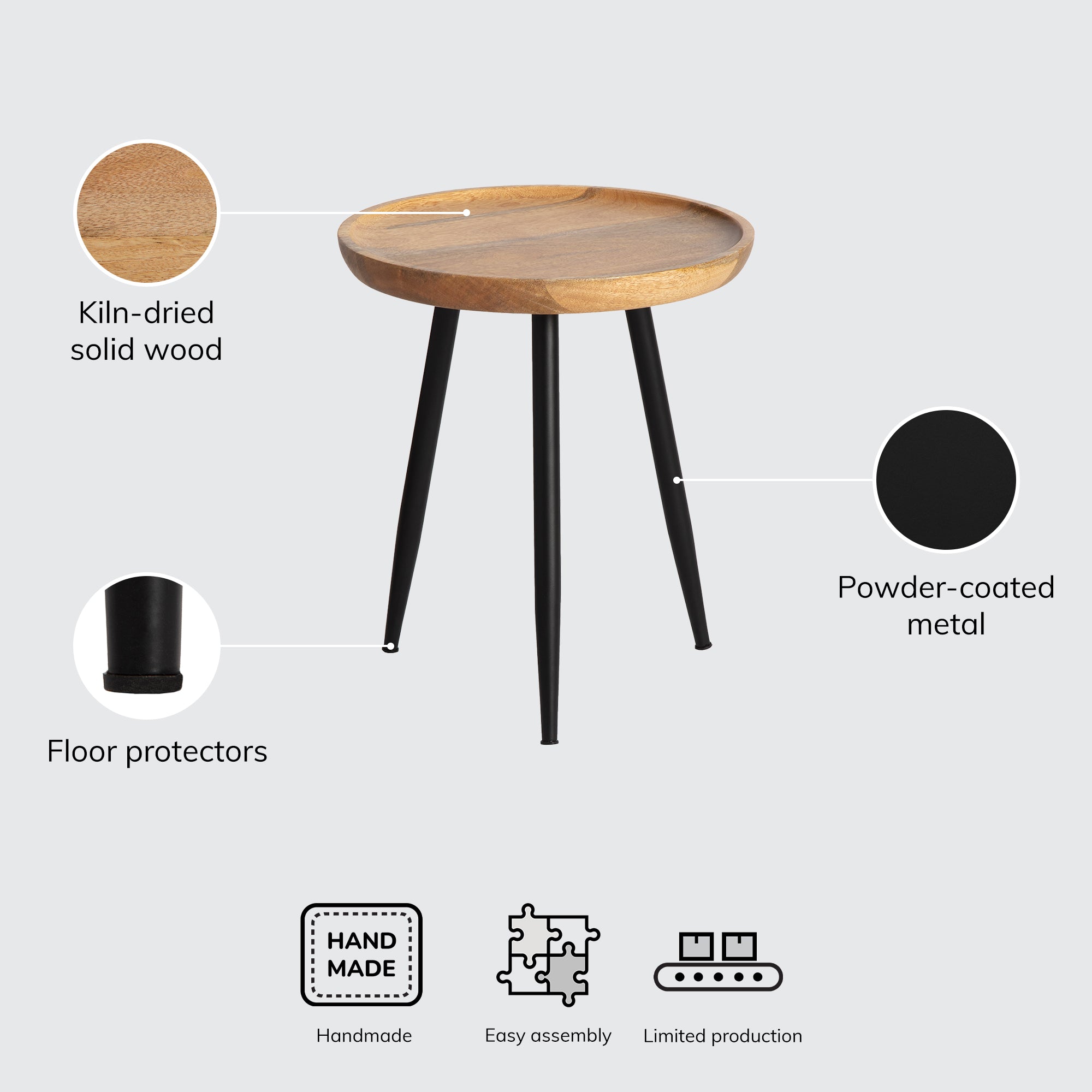 Chervey Tri Pin Side Table Small - Natural