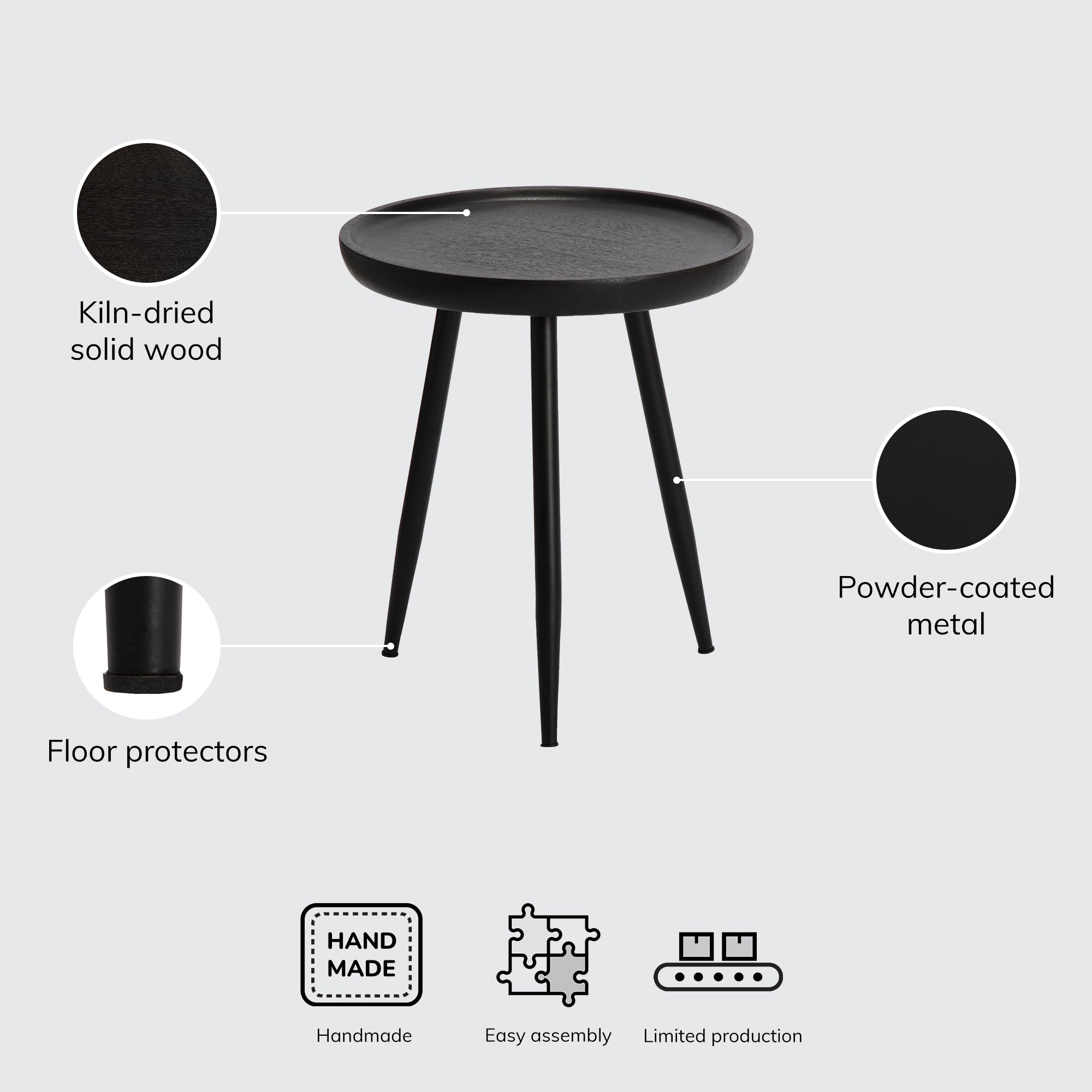 Chervey Tri Pin Side Table Small - Black
