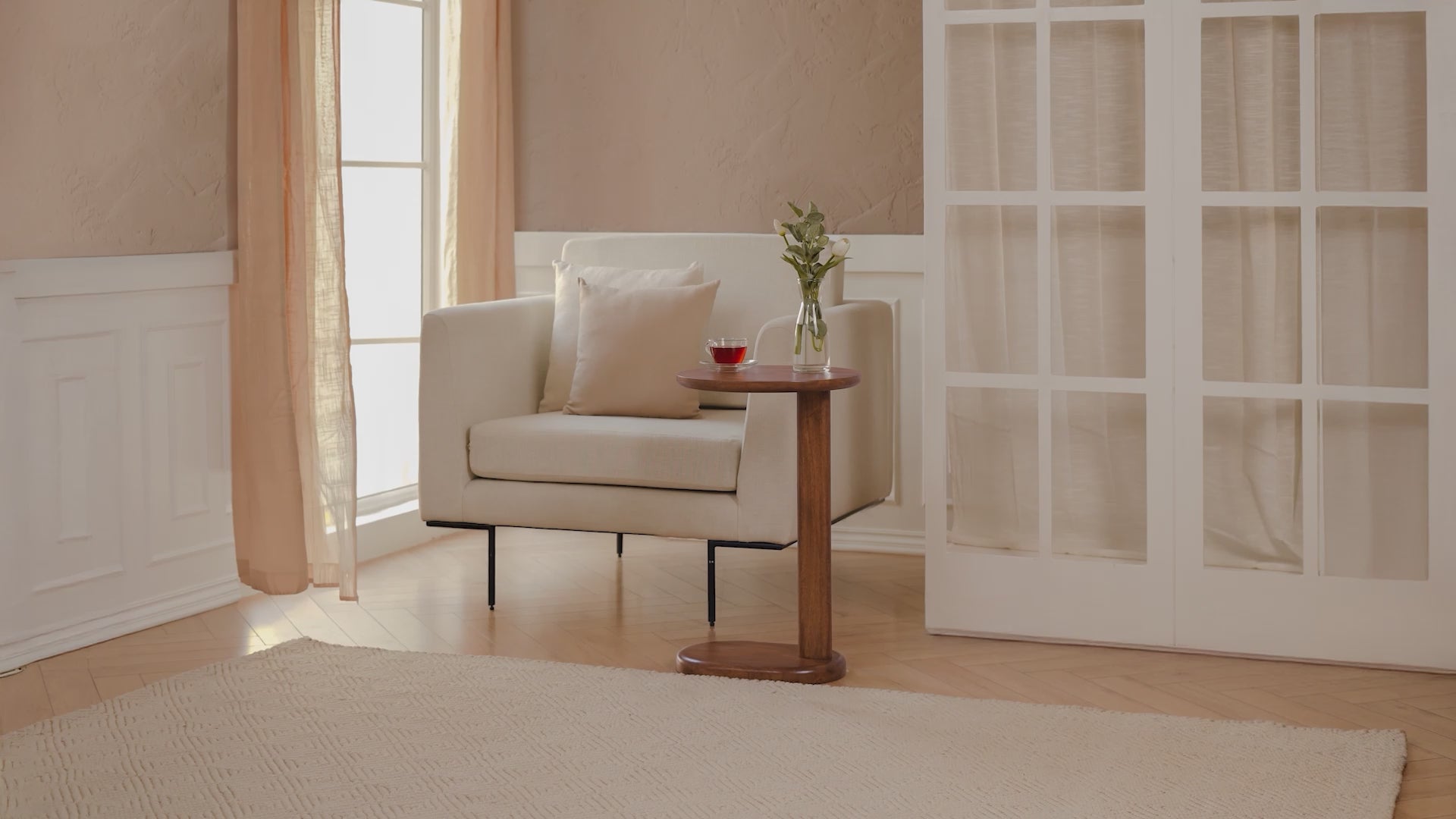 C shaped side table lifestyle video
