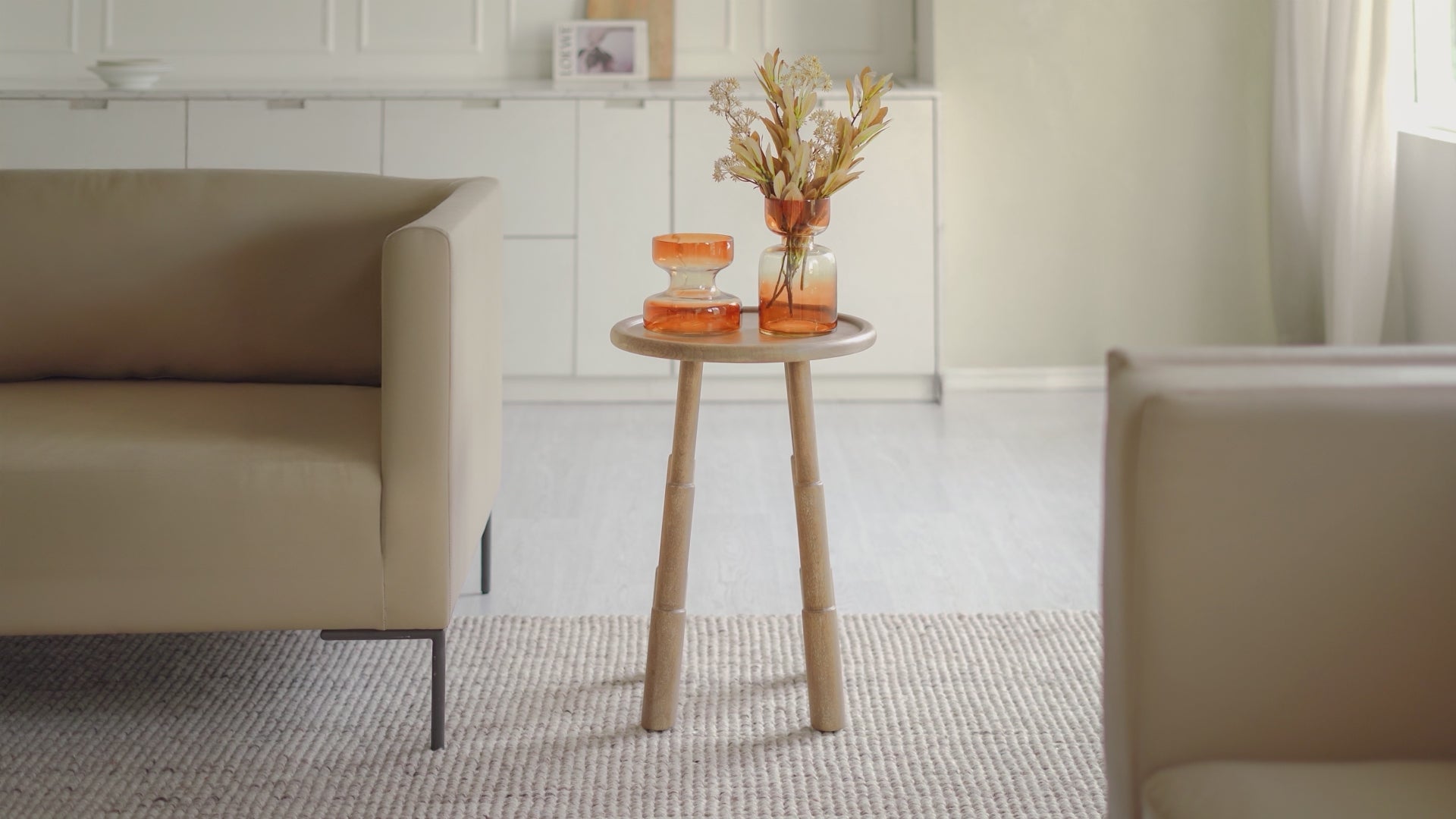 Solid wood side table lifestyle video