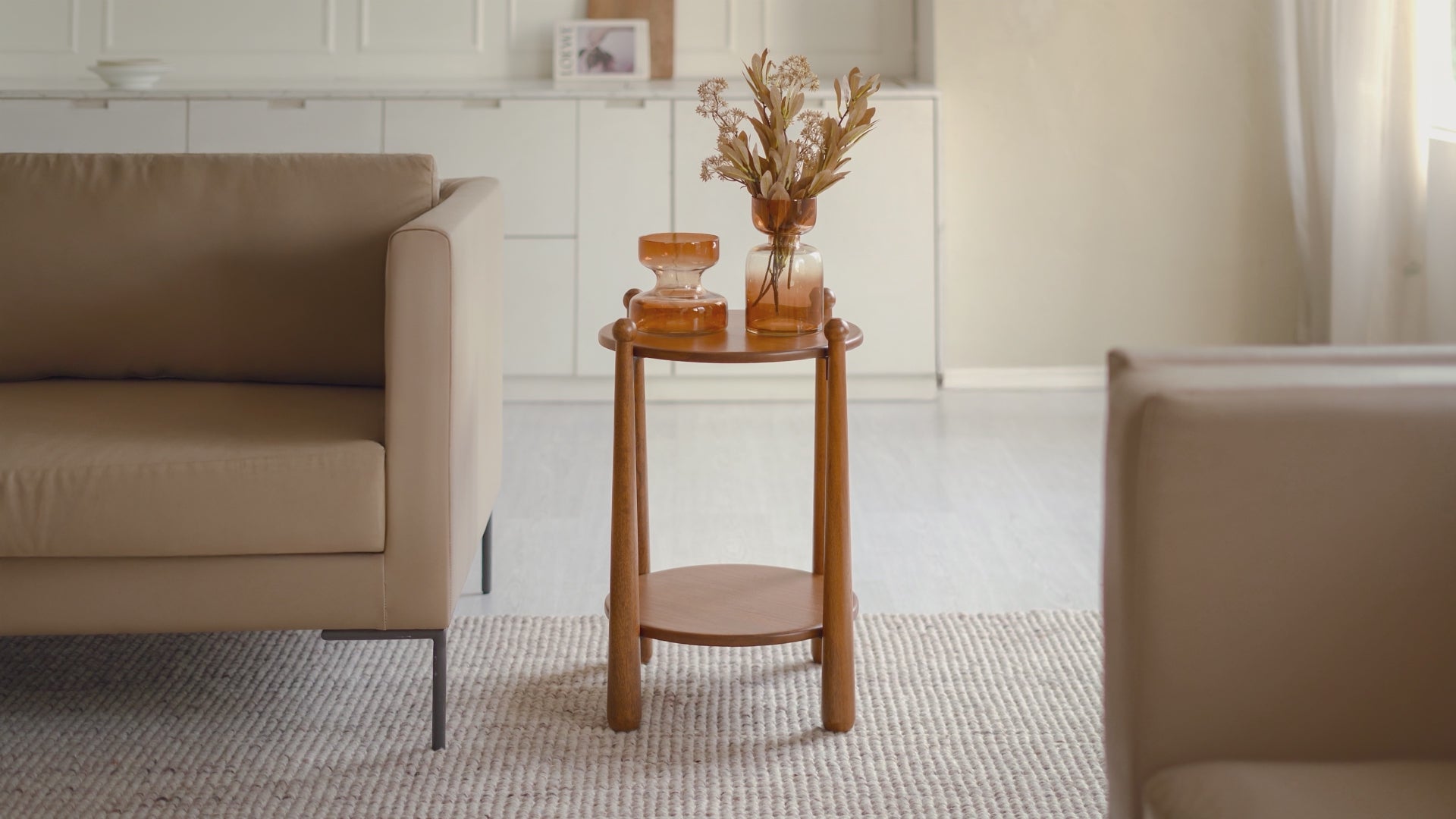 Solid wood side table lifestyle video